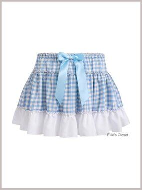 Plaid Pleated Mini Skirt Ruffle Lace Hem A-Line Cosplay